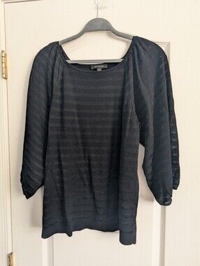 Ann Taylor Black Sheer-Stripe Knit Top